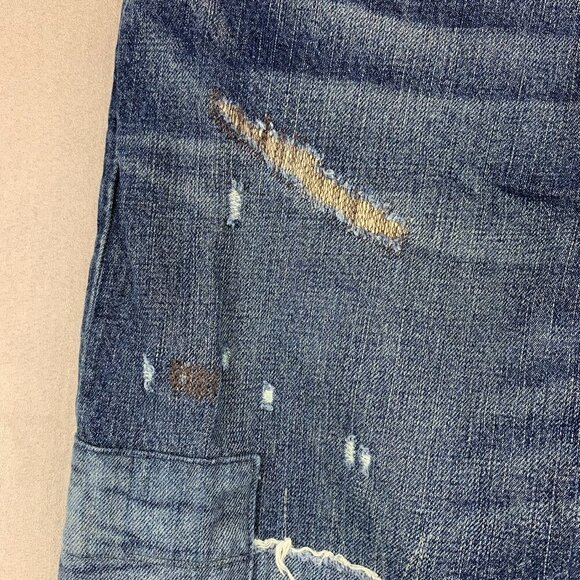 Ralph Lauren Polo Mens 33 Blue Distressed Jeans Sullivan Slim Patchwork 33x32 - Picture 4 of 16